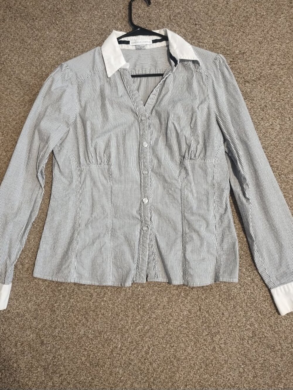 Garfield & Marks Pinstripe Button Down Blouse Size L